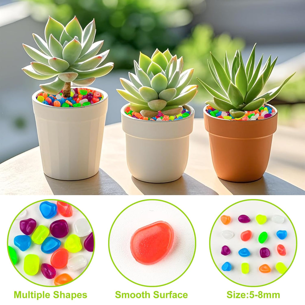 800pcs 5-8mm Colorful Glow in The Dark Garden Pebbles Stones 5-8mm Luminous Stones Glow in The Dark Rocks Outdoor Glow Pebbles Aquarium Rocks for Garden Path Walkway Yard Fish Tank Plant Pots