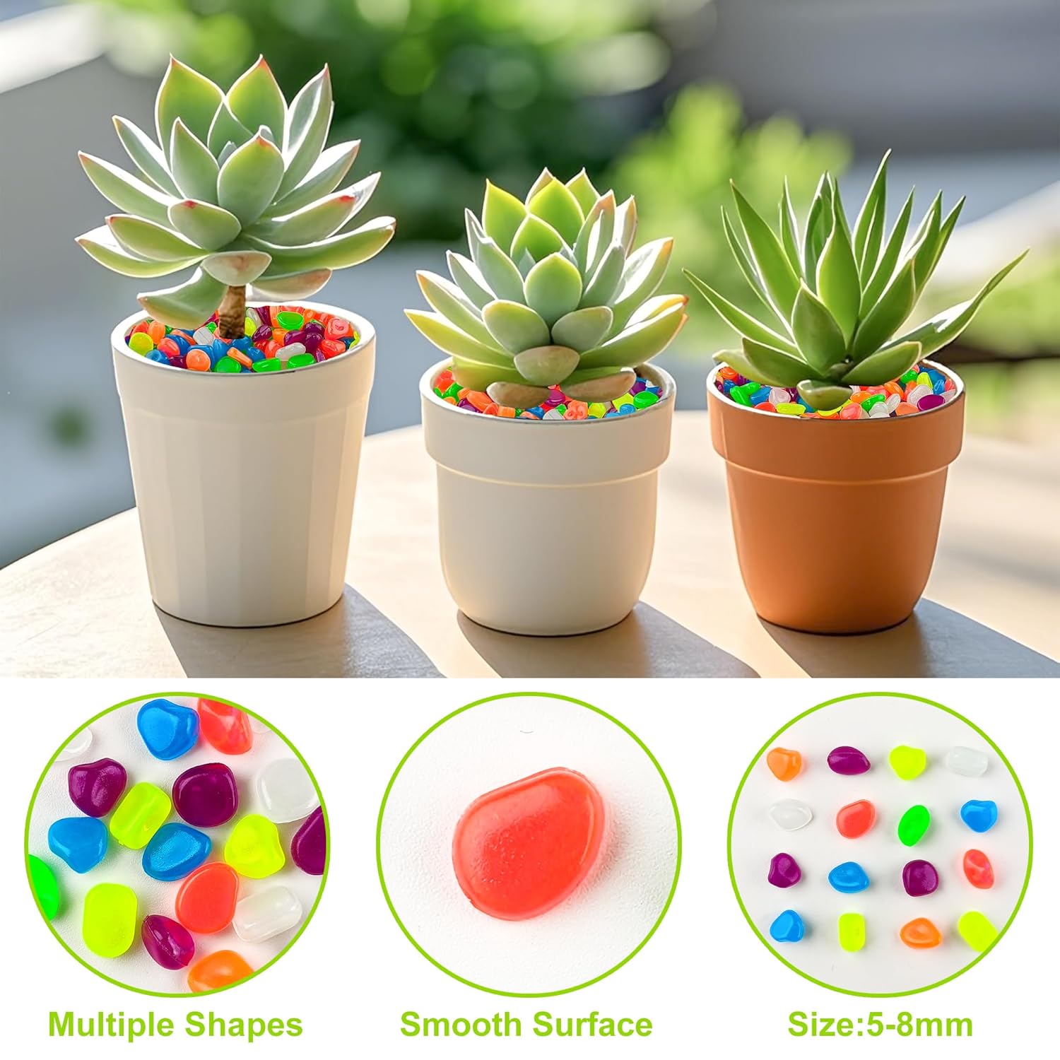 800pcs 5-8mm Colorful Glow in The Dark Garden Pebbles Stones 5-8mm Luminous Stones Glow in The Dark Rocks Outdoor Glow Pebbles Aquarium Rocks for Garden Path Walkway Yard Fish Tank Plant Pots