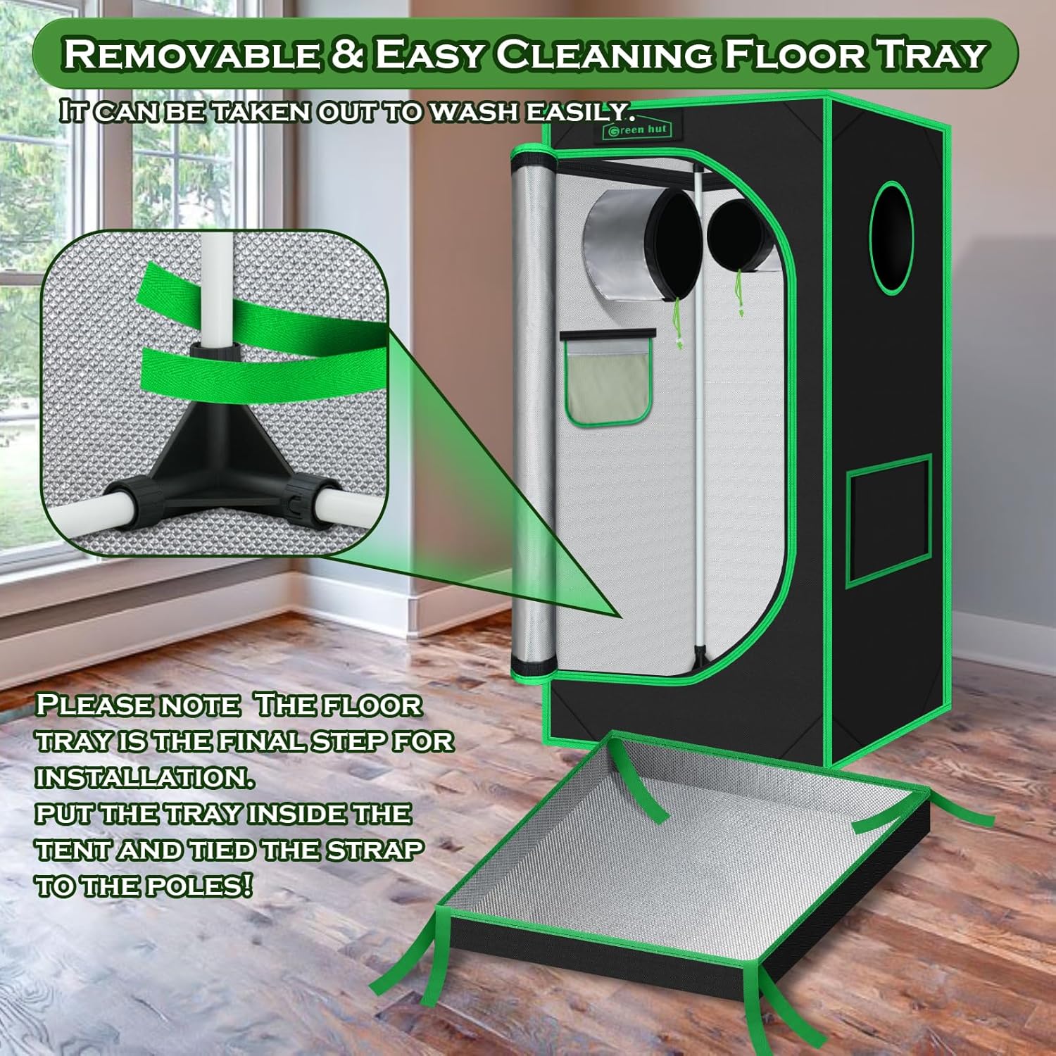 Grow Tent 24"x24"x48" 600D Mylar Hydroponic Indoor Grow Tents with Observation Window, Removable Floor Tray and Tool Bag for Indoor Plant Growing 2x2