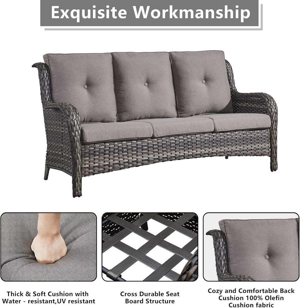 Outdoor Wicker Patio Furniture Set - 5 Piece Rattan Patio Conversation Set with 2 Rocking Swivel Chairs,2 Ottomans and 1 Sofa for Porch Deck Backyard Garden(Mixed Grey/Grey)