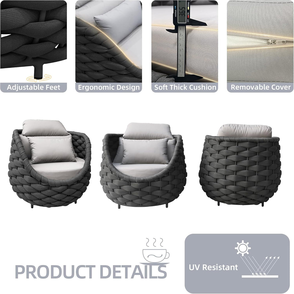 TWT Sunroom All-Weather Polyester Rope Balcony Furniture with Cushions & Pillows, Patio Sofa Couch for Outdoor, Patio, Balcony, Backyard, Deck, Poolside