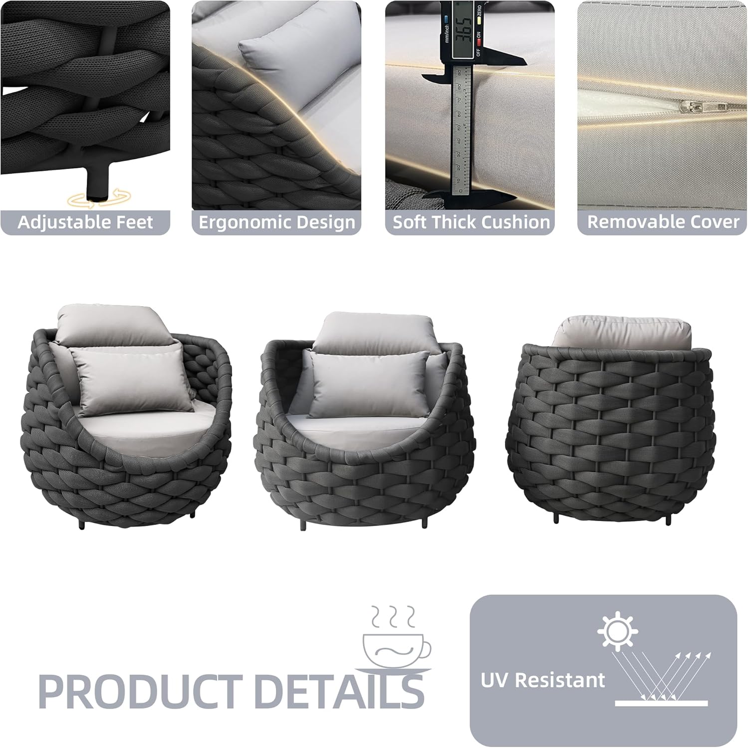 TWT Sunroom All-Weather Polyester Rope Balcony Furniture with Cushions & Pillows, Patio Sofa Couch for Outdoor, Patio, Balcony, Backyard, Deck, Poolside
