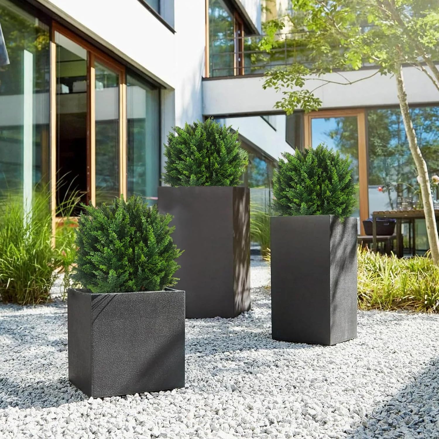 22''T Artificial Cedar Topiary Ball Tree 2 Pack, Outdoors Artificial Shrubs Faux Plants Uv Rated Perfect for Outdoor, Indoor - Easy to Install.