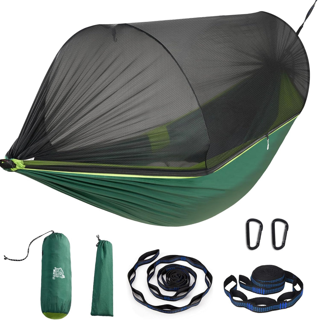 Miztli Camping Hammock -Portable Hammock w/Spacious Net & Tree Straps w/Adjustable Loops, Double and Single Hammock for Outdoor, Indoor, Hiking and Travel