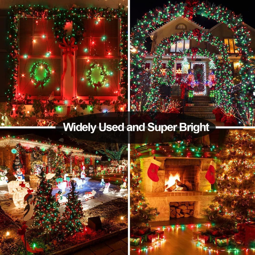 QITONG 4 Pack Red and Green Solar Christmas Lights, Each 33ft 100 LED Fairy Lights Outdoor Waterproof, 8 Modes Mini Twinkle String Lights for Outside