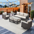 HUMMUH 7 Piece Patio Furniture Set PE Wicker Outdoor Couch,Patio Swivel Rocker Chairs and Ottomans Tables for Porch,Garden,Backyard