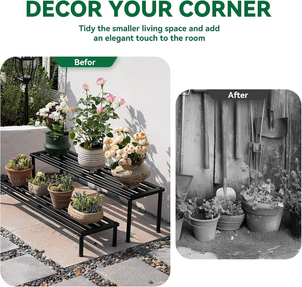 Metal Plant Stand, Rust-proof Aluminum Display Rack, Plants Display Stands Decoration Racks for Living Room Garden Balcony Patio (Black, 41.3Inch Tall)