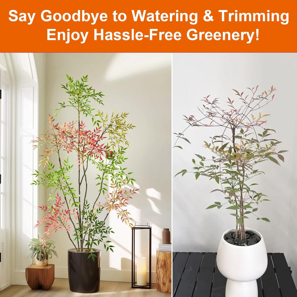 7.2ft Faux Bamboo Tree Artificial Nandina Tree Artificial Indoor Plants Realistic Fake Potted Tree with 800+ Leaves, Cement Planter - Home Office Decor Perfect for Housewarming Gift Non-Toxic
