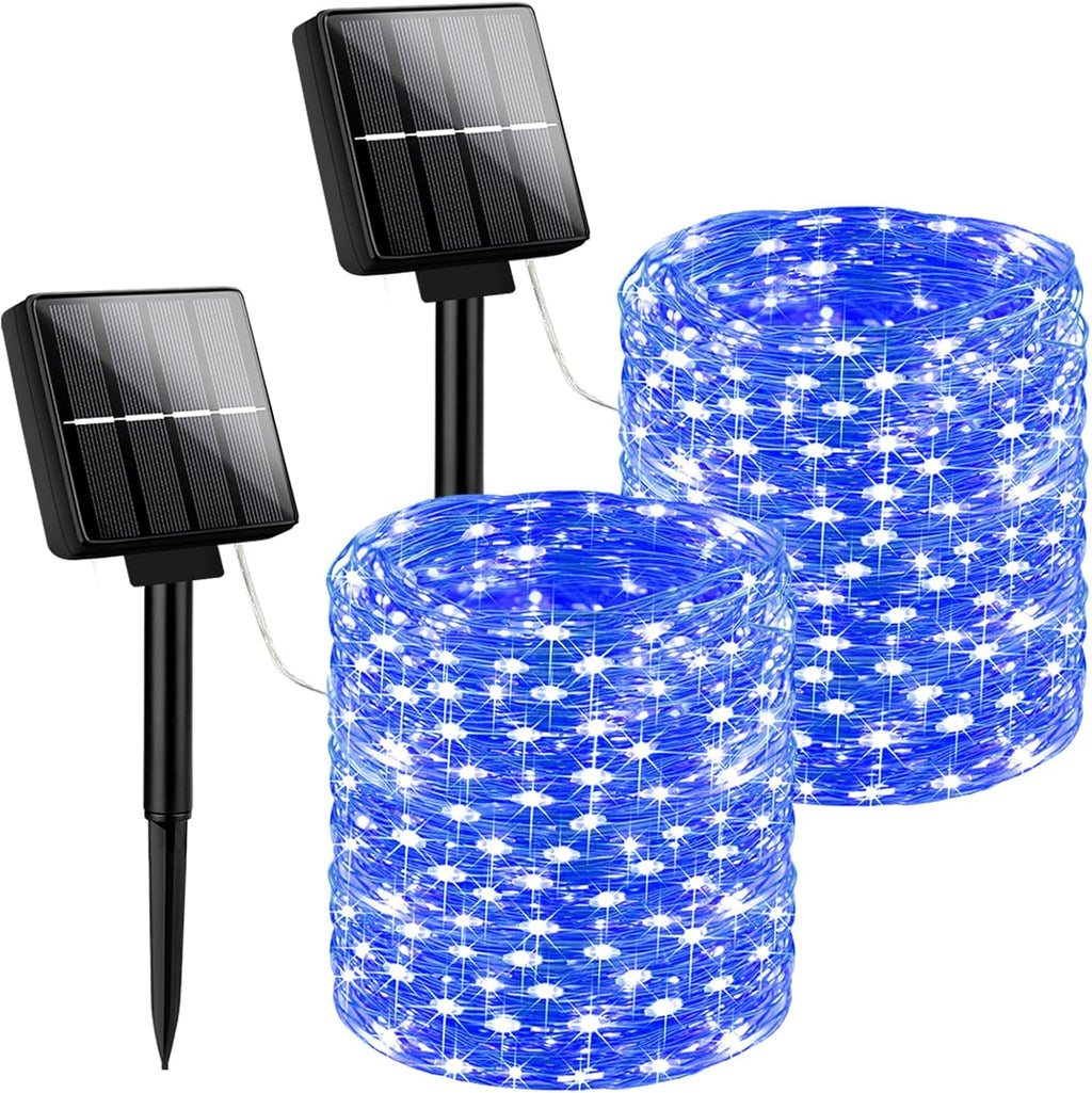 Brightever Outdoor Solar String Lights Waterproof, 2-Pack Total 80FT 200LED Solar Fairy Lights for Outside with 8 Lighting Modes, Solar Twinkle Lights for Yard, Christmas, Party (Blue)