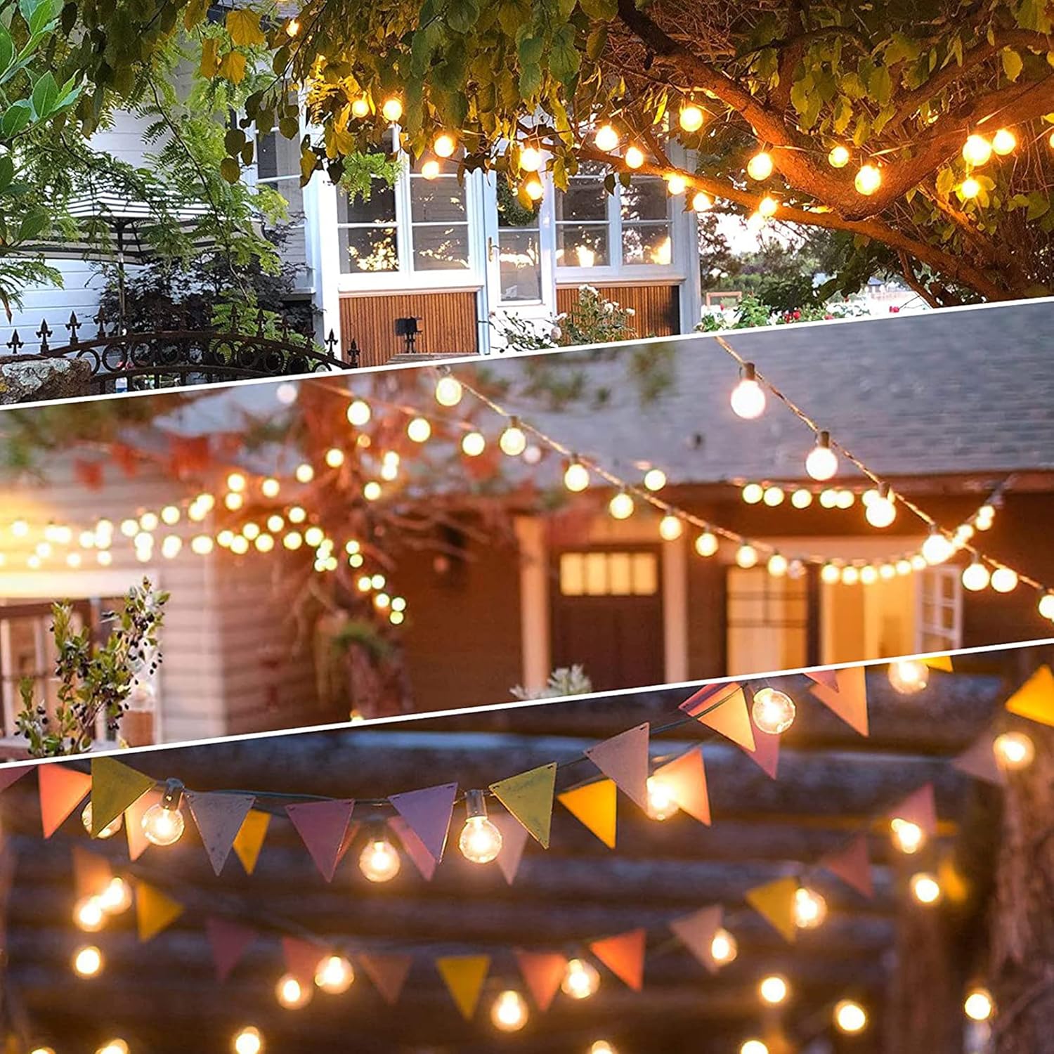 Outdoor String Lights 300FT Waterproof Globe String Lights with 150+4 Shatterproof G40 LED Bulbs,Dimmable Connectable Patio Lights String for Hanging Bistro Backyard Gazebo,2-Pack x 150 FT