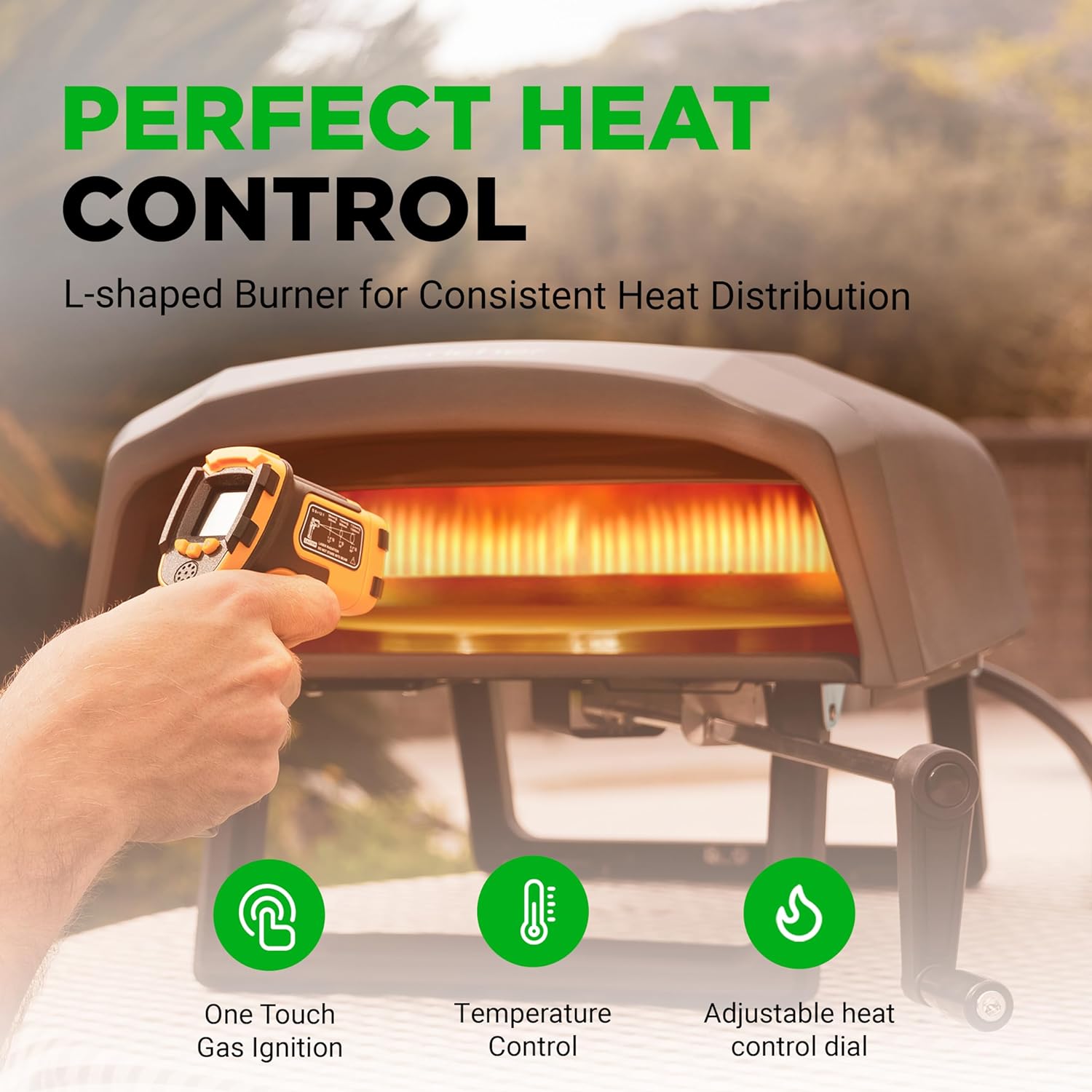 Nutrichef Outdoor Pizza Oven - Manual 360° Rotating Pizza Stone - Adjustable Heat - Includes Pizza Peel, Pizza Cutter, Stone, Cover, & Hose - Cook 12" Pizza in 60 Seconds - Long Handle