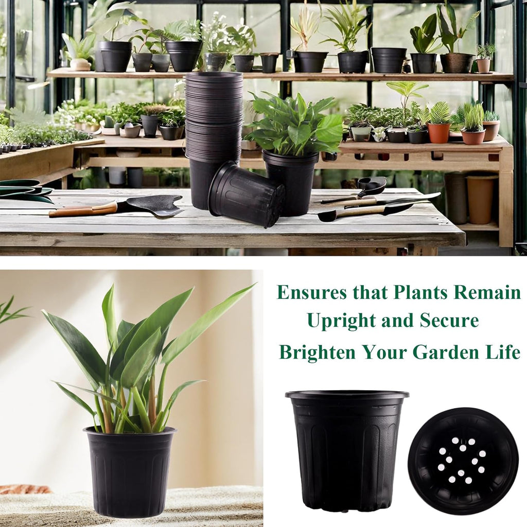 100 Pack 1 Gallon Flexible Plant Nursery Pots Plastic Seedling Starting Pots with Drainage Holes Soft Flower Pots Plant Container with Plant Labels, Black
