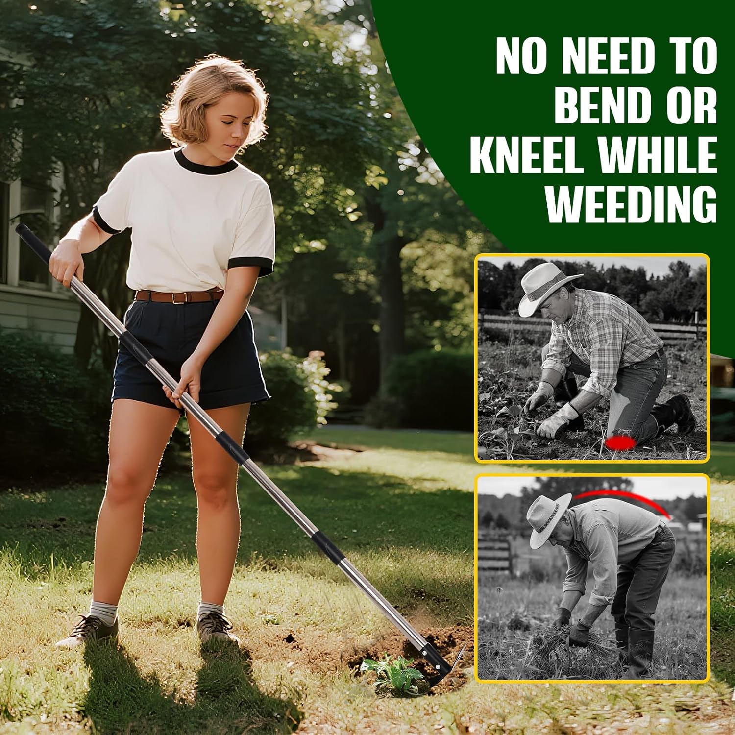 Weed Puller Tool with Long Handle - 58" Manual Weeder Remover Tool, 2 in 1 Hand Weed Rake and Garden Hoe for Gardening, Heavy Duty Uprooting Weeding Pull for Yard, Lawn, Patio and Garden
