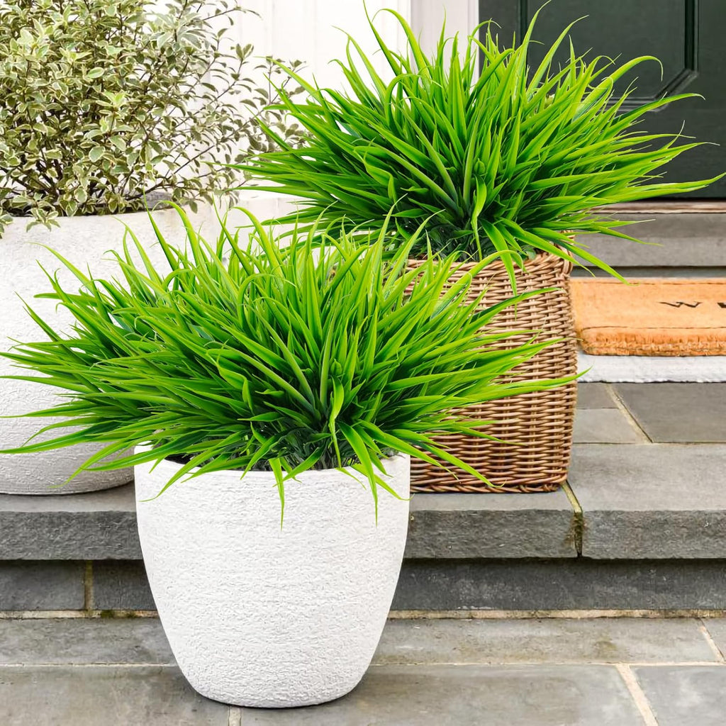 Uieke 28 Bundles Artificial Outdoor Plants UV Resistant Fake Grass Plants Faux Plastic Plants Greenery Shrubs for Home Garden Pathway Window Box Front Porch Spring Summer Decor, Green