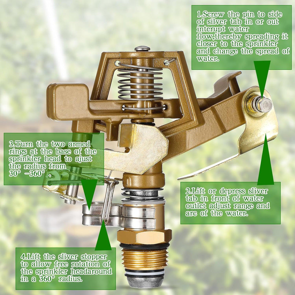 Ferraycle 20 Pieces 1/2 Inch Brass Impact Sprinkler Head with Nozzles Heavy Duty Adjustable 0-360 Degrees Impulse Sprinkler Head Lawn Watering for Yard Irrigation