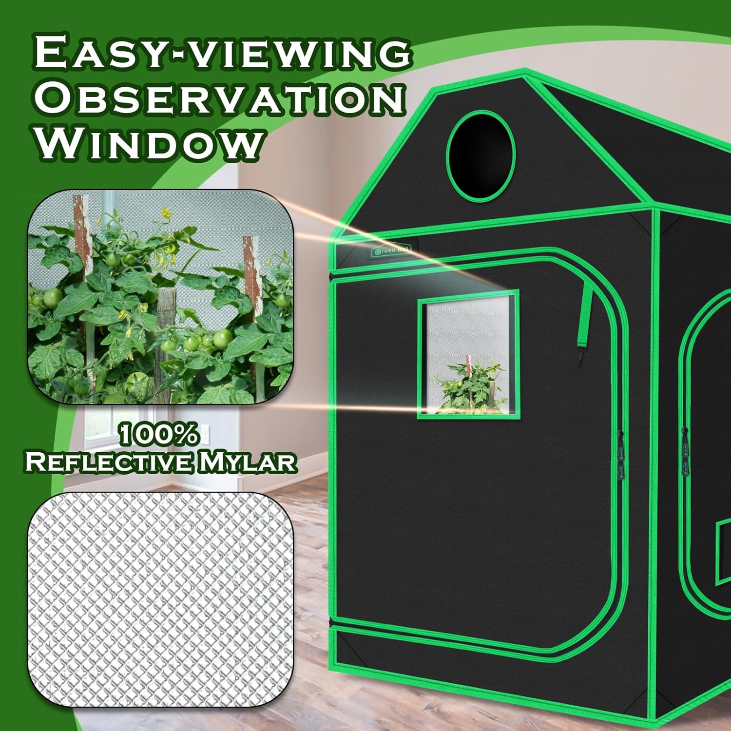5x5 Growing Tent, 60"x60"x72" Roof Cube Grow Tent Plant Grow Tent, Indoor Growing Tent with Observation Windows, Lightproof Roof Cube Tent with Floor Tray, Mylar Hydroponic Tent
