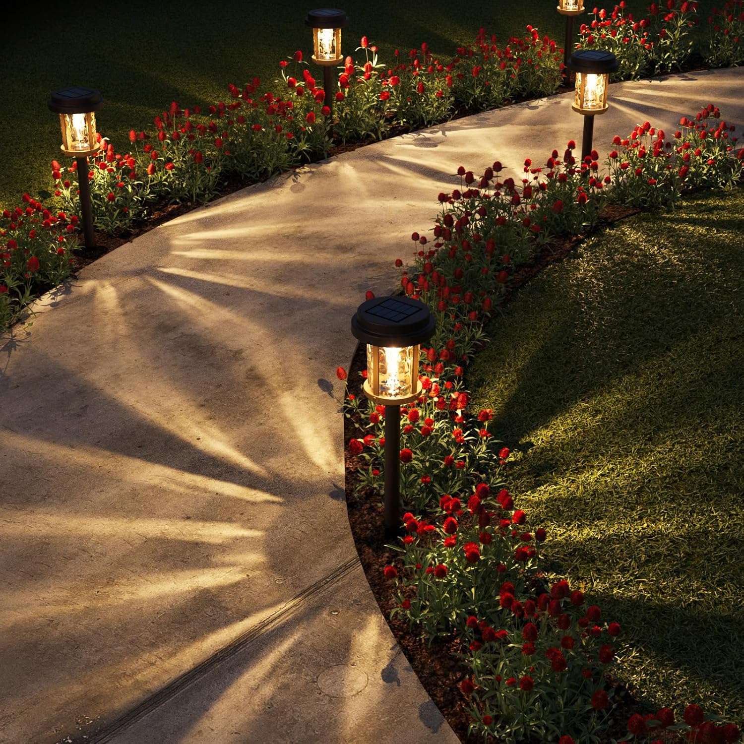 XMCOSY+ Solar Garden Lights Waterproof - 20 LM Solar Pathway Lights, Water Lens Glass Outdoor Lighting for Garden Yard Walkway Driveway Landscape (Warm White)