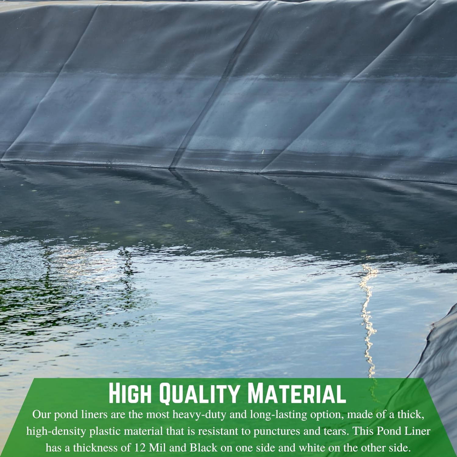 Farm Plastic Supply - 12 Mil String Reinforced Black/White Pond Liner - 12 Mil Fish Pond HDPE Liner, Pond Liners for Outdoor Ponds, Koi Ponds, Garden Fountain, Containment Liner (6' x 75')