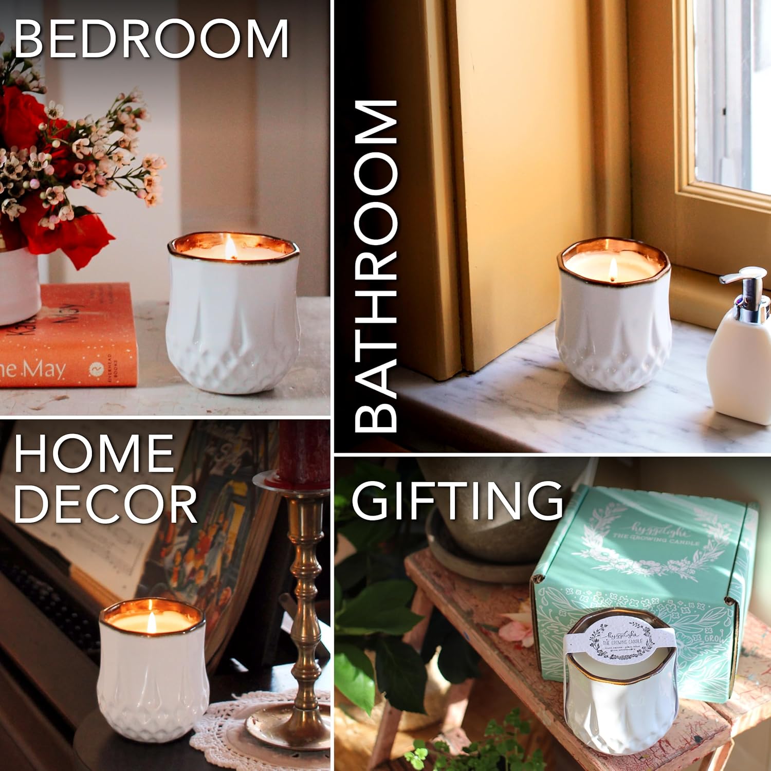 The Growing Candle, Chai Scented, 9oz Ceramic Pot, Aromatherapy Candles for Home, 100% Soy, Astrid
