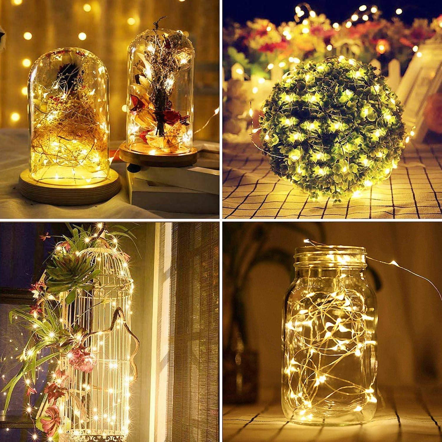2 Pack Total 200 LED 66FT Solar Powered Copper Wire String Lights Outdoor, Waterproof, 8 Modes Fairy Lights for Garden, Patio, Party, Yard, Christmas (Warm White)