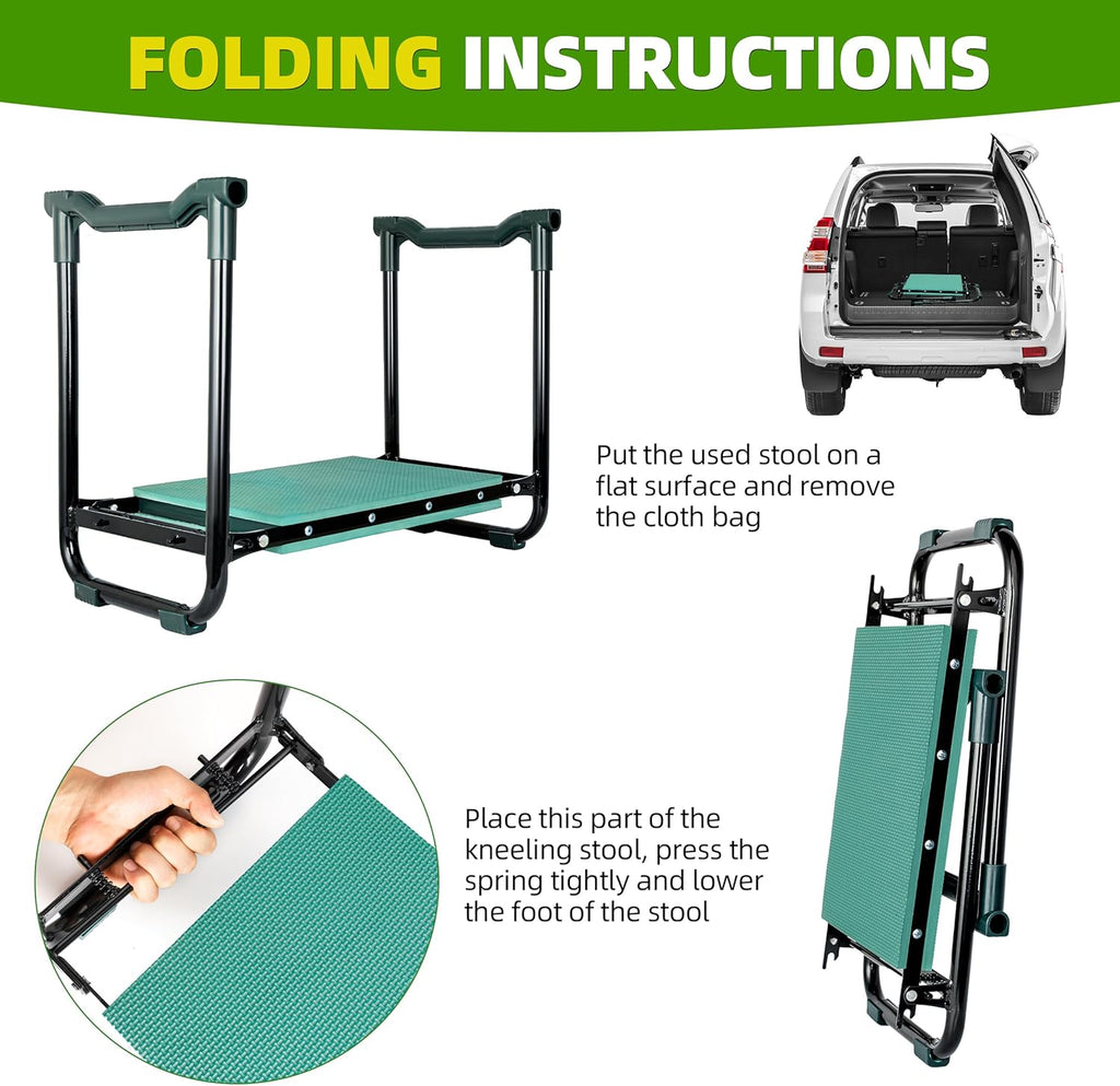Garden Kneeler and Seat Gardening Stool Heavy Duty Garden Kneeling Bench with Handles Seat Bench Comes with Tool Pouch & Gloves Gardening Gifts for Seniors Women & Men (Green)