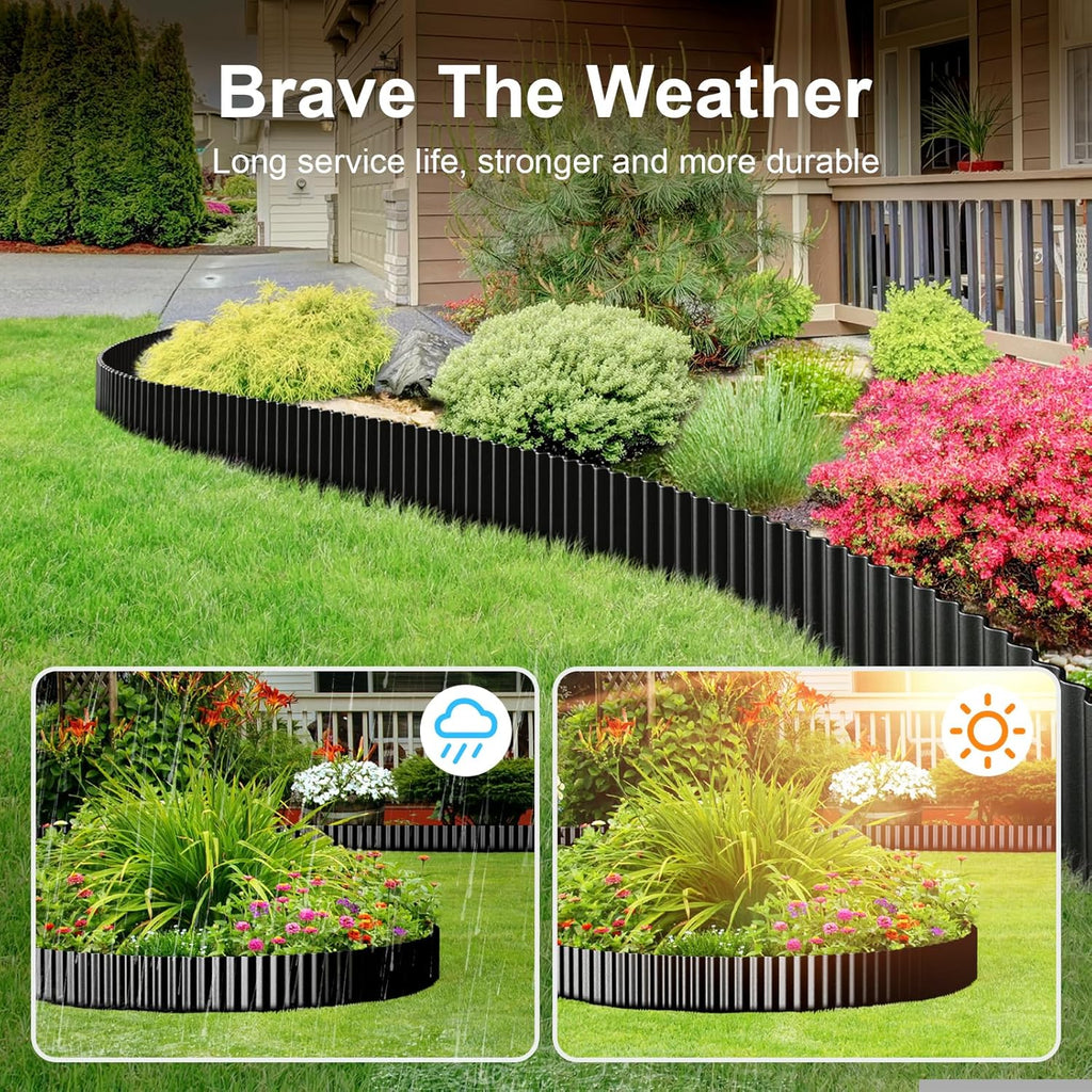 Land Guard Corrugated Garden Edging Border, 6"×50' Landscape Paver Edging, Tall Landscape Edging, Fence for Garden, Flower Bed, Lawn and Landscape Edging (Black)