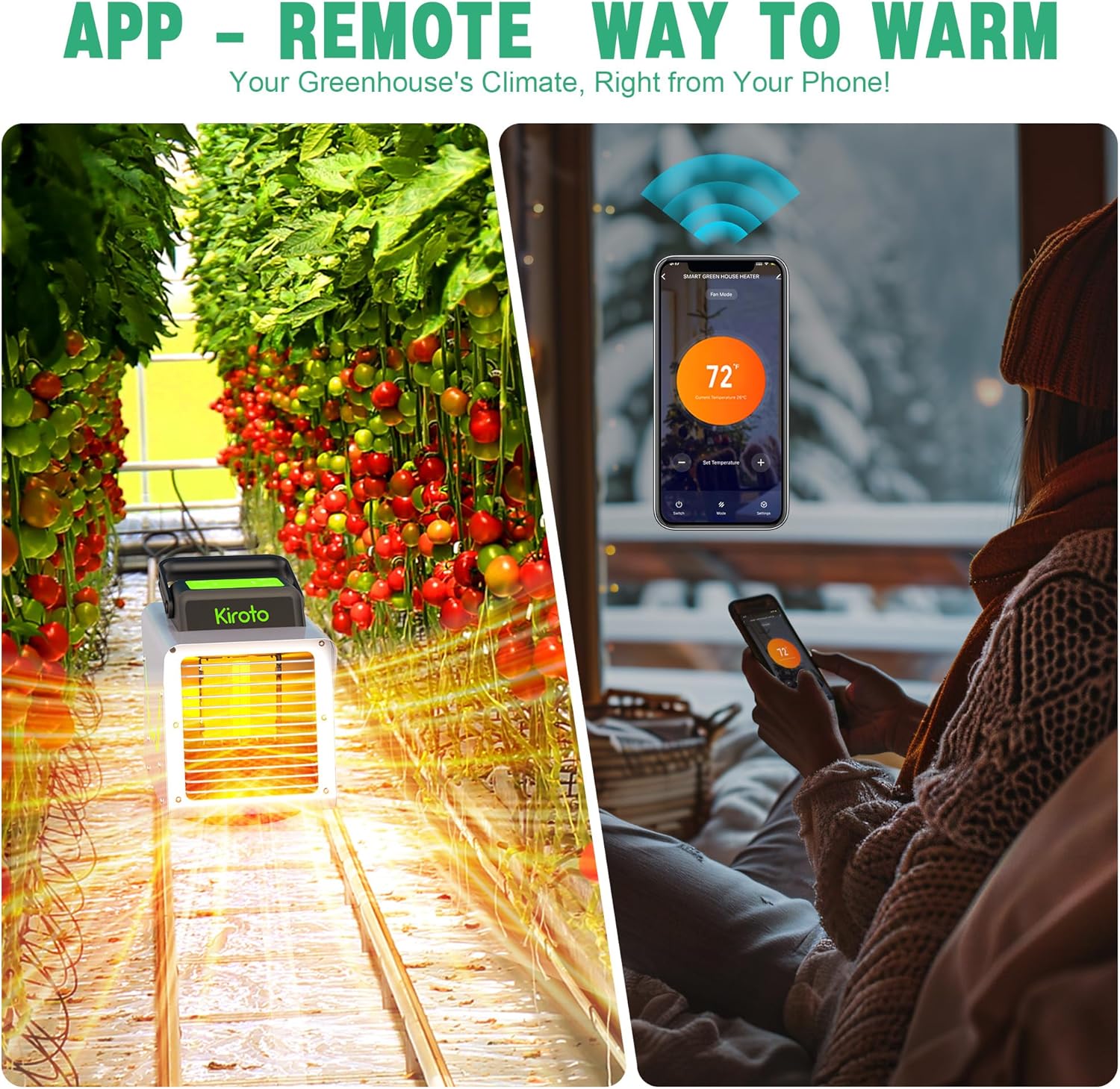 Greenhouse Heater 1500W with APP Remote Control, Greenhouse Heater With Thermostat, Portable Outdoor Heater for Plants Vegetables Flowers,Smart Electric Safe Heater for Green house,Grow Tents,Garage