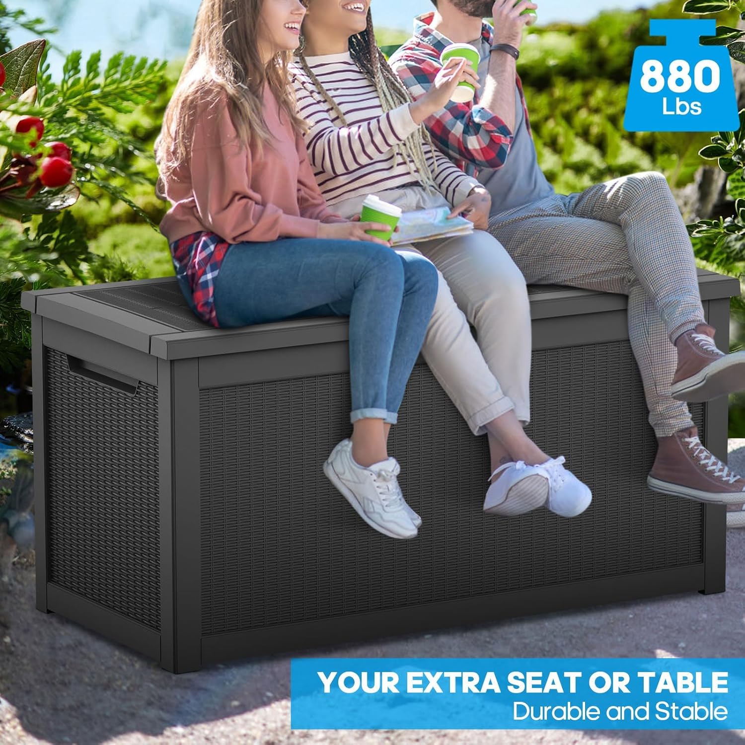 Extra-Large 320 Gallon Outdoor Storage Bin - Waterproof Resin Deck Box for Pool, Patio & Garden, Lockable Outdoor Deck Box for Cushions & Tools, UV-Resistant, Jet Black