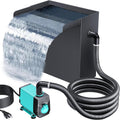 POPOSOAP Pond Waterfall Spillway with Pump Kit, 13.4" H x 12" W Stainless Steel Pond Waterfall Box with Pond Pump, Filtration, 10FT Corrugated Tubing for Outdoor Garden Pond Spillway