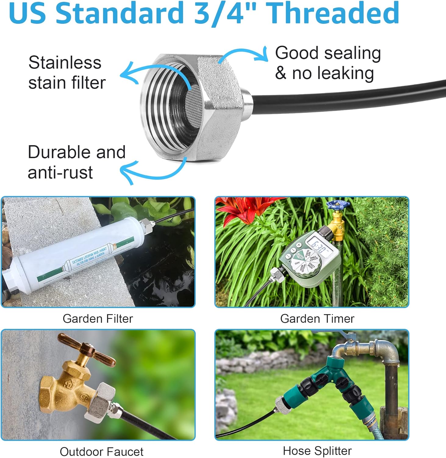 Bonviee Misters for Outside Patio - 59FT Misting Cooling System with 20 Brass Nozzles and 3/4" Adapter, 18M DIY Outdoor Misters Kit for Garden, Greenhouse, and Patio Cooling