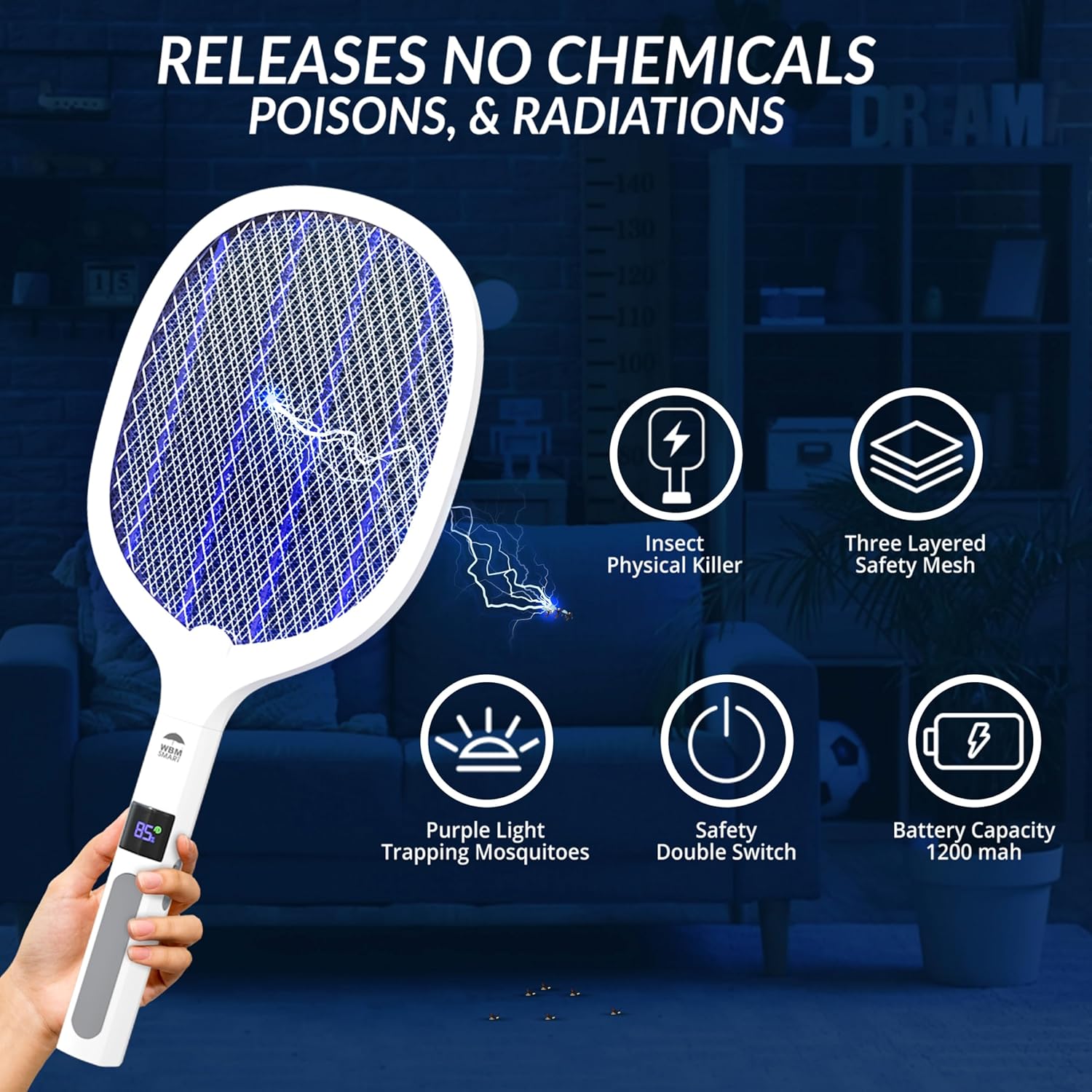 2 in 1 Electric Bug Zapper, Mosquitoes Trap Lamp & Racket, USB Rechargeable Electric Fly Swatter for Home and Outdoor Powerful Grid 3-Layer Safety Mesh Safe to Touch, Pack of 2