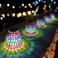 Cooo 2 Pack Mosaic Solar Lantern Outdoor Waterproof IP68 Hanging Projection Light Hidden Lid Pear-Shaped Lantern with Rope Handle Solar Powered Auto On for Patio Garden Fence Table - Neon Mosaic