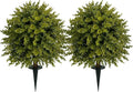 ICX 2 Set 25" Artificial Eucalyptus Topiary Ball Trees with Ground Spike,Artificial Plants Outdoor,Fake Bushes & Shrubs for Porch, Garden, Front Porch Decor - Indoor/Outdoor Faux Plants