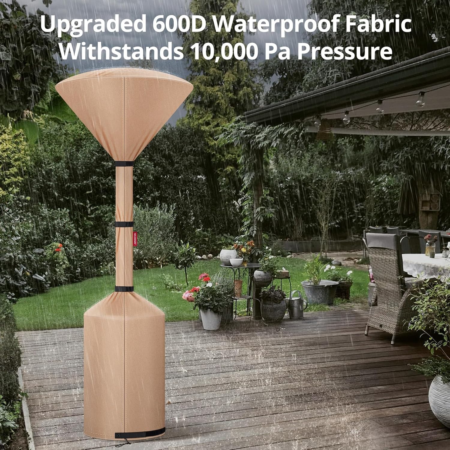 QH.HOME Winter Patio Heater Covers, [2025 Upgraded Tear-Resistant Fabric] Waterproof with Robust Zipper ,Height fit 87"-92",Dustproof/Wind/Sunlight/Snow-Resistant, Camel
