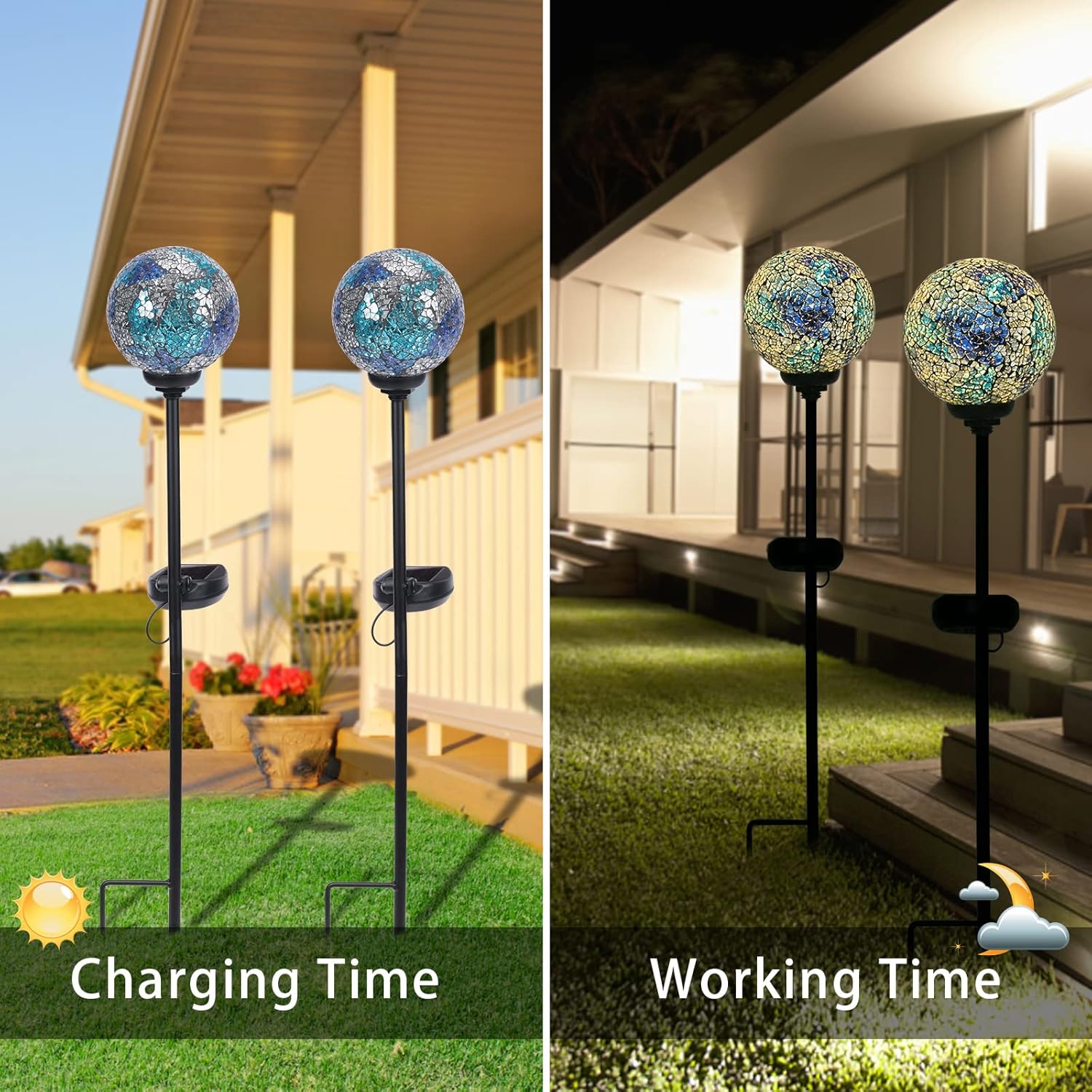 VCUTEKA Mosaic Solar Light, Solar Garden Decorative Lights Outdoor Waterproof LED Pathway Stake Light for Landscape Patio Yard Deck Walkway Decoration, 2 Pack