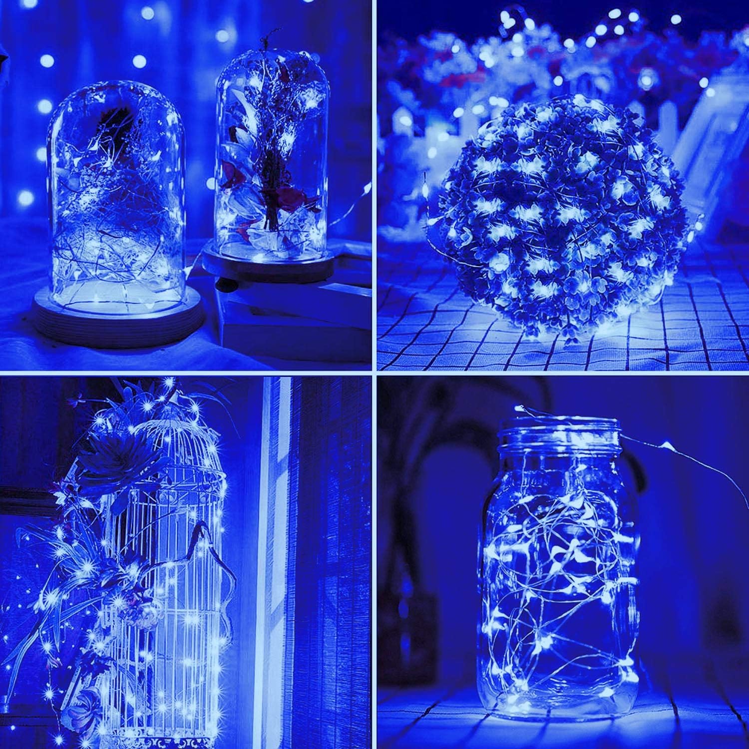 2 Pack Total 200 LED 66FT Solar Powered Copper Wire String Lights Outdoor, Waterproof, 8 Modes Fairy Lights for Garden, Patio, Party, Yard, Christmas (Blue)