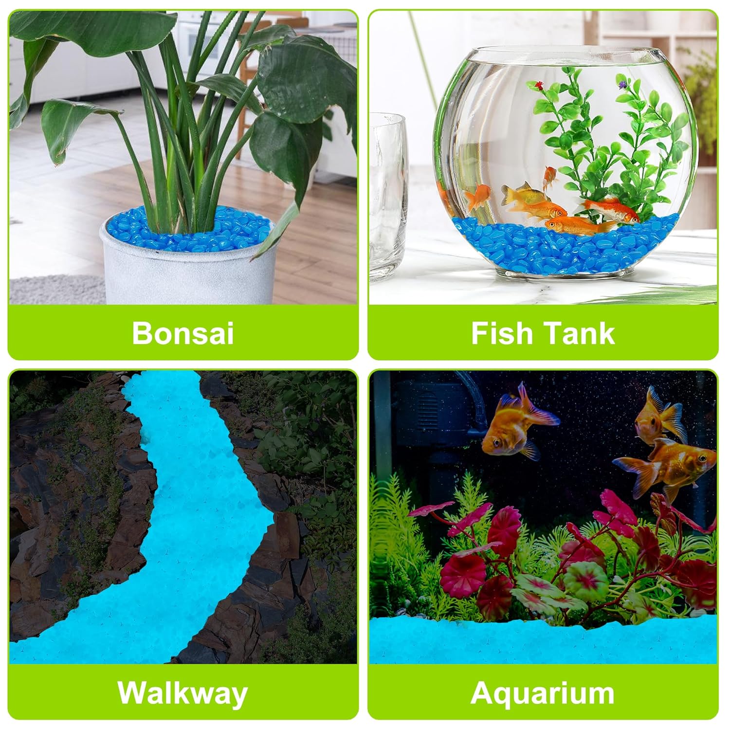 800pcs 5-8mm Bule Glow in The Dark Garden Pebbles Stones 5-8mm Luminous Stones Glow in The Dark Rocks Outdoor Glow Pebbles Aquarium Rocks for Garden Path Walkway Yard Fish Tank Plant Pots