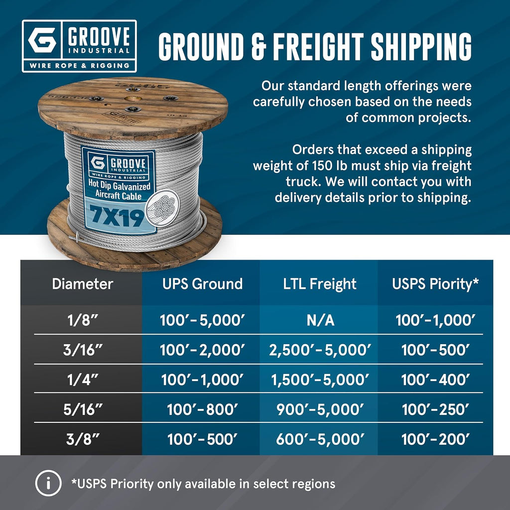 5/16’’ 7x19 Hot Dip Galvanized Aircraft Cable – Steel Wire Rope - 700 Feet