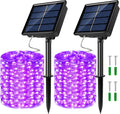 2 Pack Solar Powered Fairy String Lights Outdoor Waterproof 8 Modes Twinkle Christmas Decorations Lights, Each 33ft-100LED, 40ft-120LED, 66ft-200LED, 80ft-240LED, (Purple, 66)