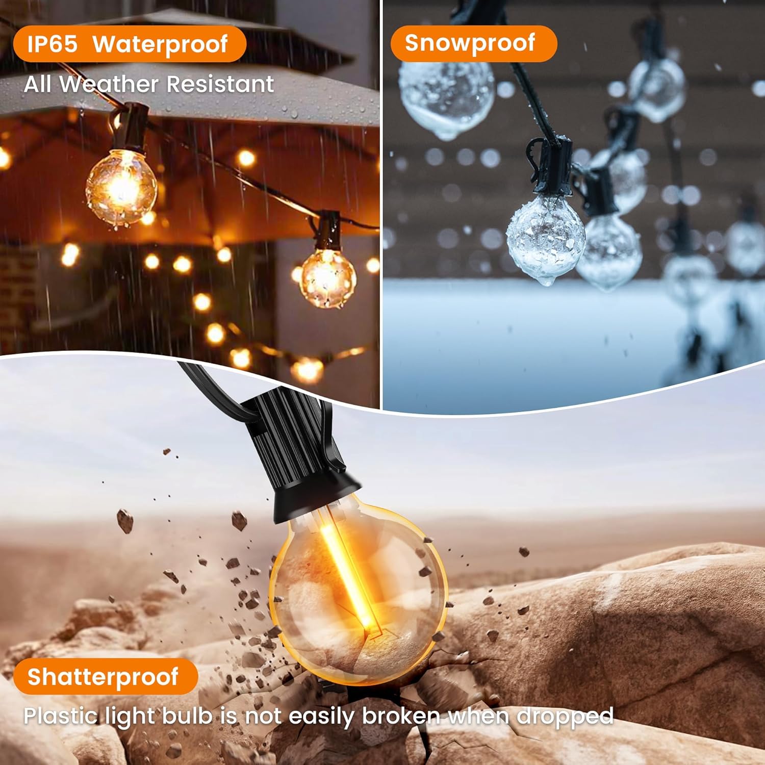 OHLUX Outdoor String Lights, 27 FT G40 Globe LED Patio Lights with 13 Dimmable Plastic Bulbs(1 Spare), 2200K Waterproof Connectable Hanging for Backyard Porch Cafe Party Decor, E12 Socket Base