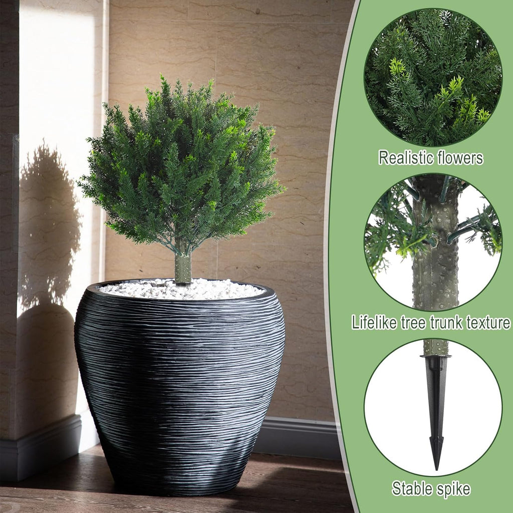 Yunlly 4 Pcs Artificial Cedar Topiary Ball Fake Tree 18" Bush Front Porch Decor Artificial Shrubs for Outdoors Faux Cypress with Ground Spike, Evergreen Plants for Indoor Garden Patio, UV Resistance