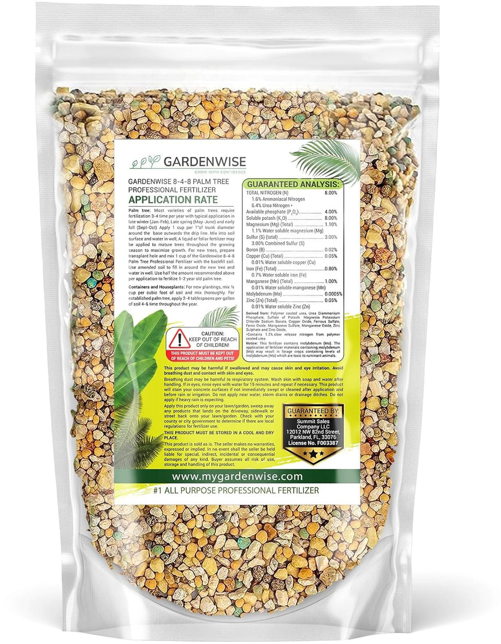 8-4-8 Professional Palm Tree Fertilizer Plant Food; for Indoor Potted Plants and Outdoor Landscape Palm Trees; Quick-Release Nitrogen Fertilizer and Continuous Feeding (1/2 Quart)