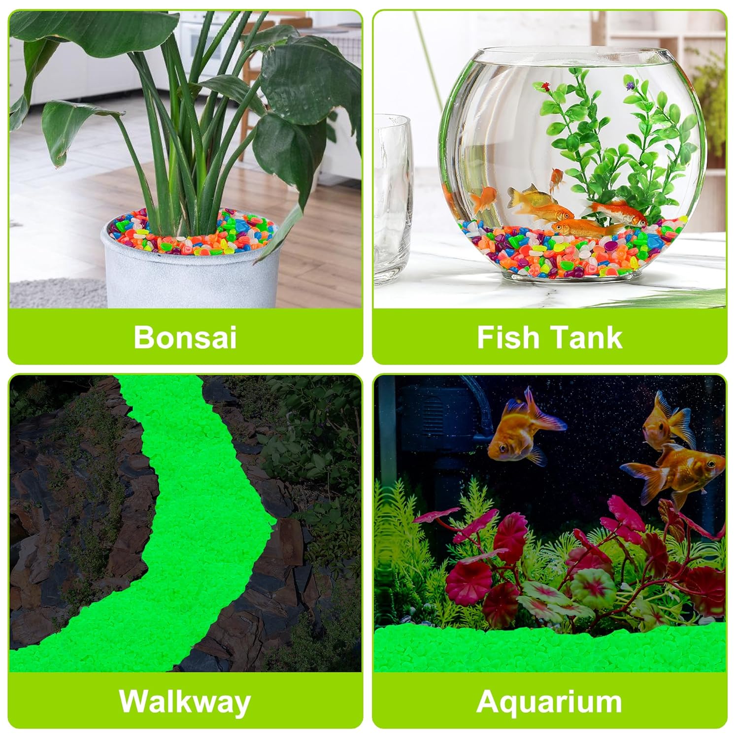 2000pcs 5-8mm Green Glow Stones for Outdoors Bulk Outdoor Garden Glow Pebbles Aquarium Luminous Stone for Walkways Driveway Yard Plant Pots