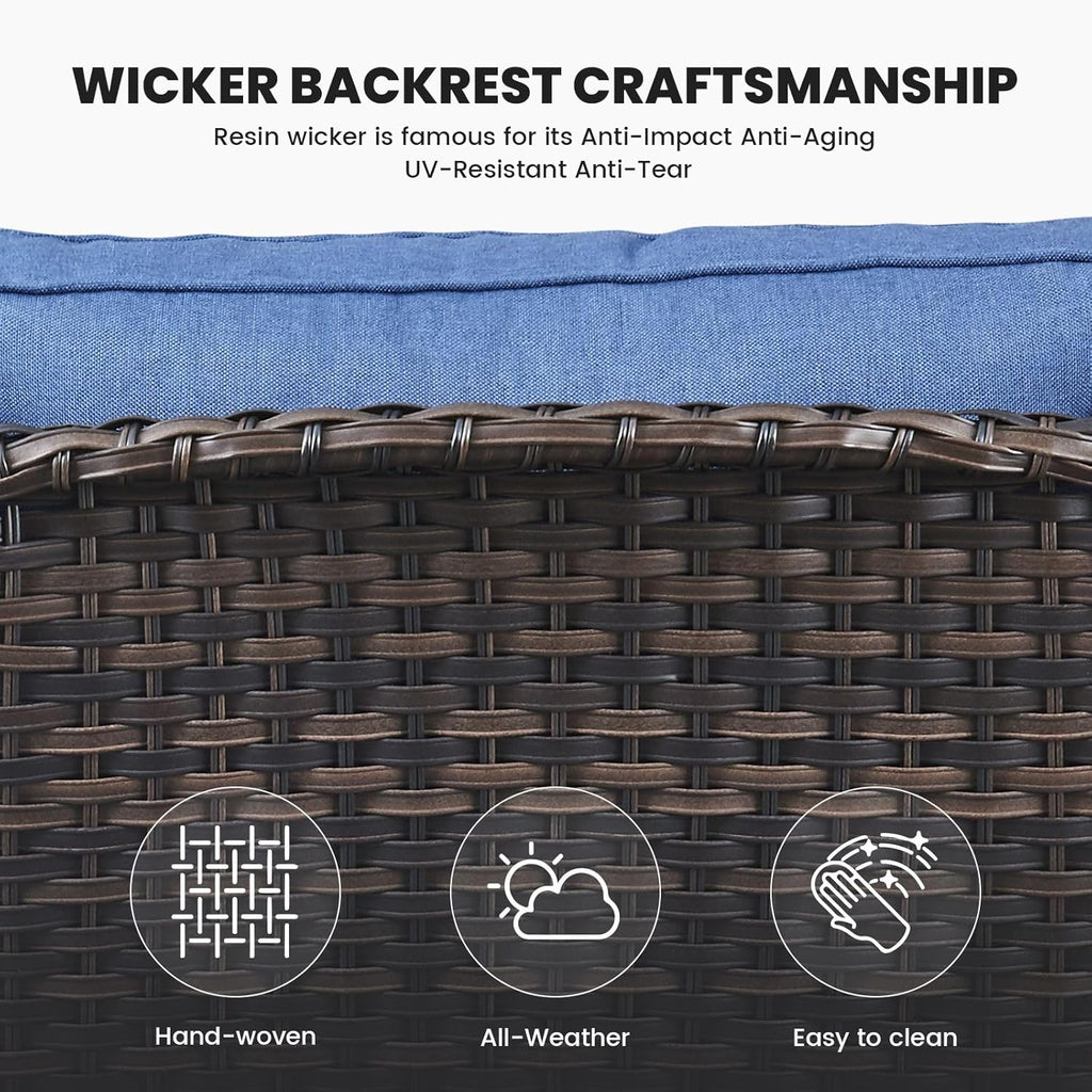 Outdoor Furniture 3-Seater Rattan Sofa Patio Wicker Sofa Couch Furniture Set with Washable Cushions