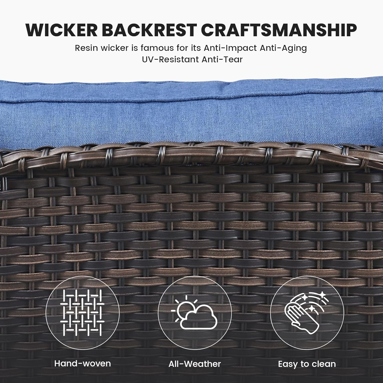 Outdoor Furniture 3-Seater Rattan Sofa Patio Wicker Sofa Couch Furniture Set with Washable Cushions