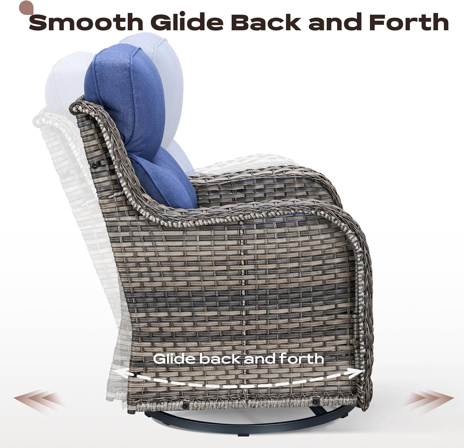 4 Piece Outdoor Patio Swivel Rocker Chairs, Waterproof Wicker, High Back, Deep Seating, Wide Armrest, Upgraded 6 inch Thick Cushions, Ideal for Deck Porch Backyard, Mixed Grey/Blue