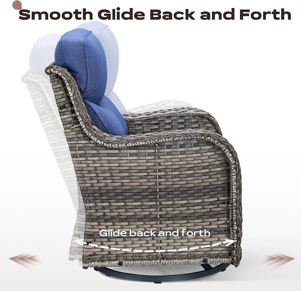 Wicker Outdoor Patio Furniture Set - 6 Piece Patio Conversation Sets with Swivel Rocker Chairs, Ottomans, Sofa and Table, 6 inch Cushions, Deep Seating, for Porch Deck Mixed Grey/Blue