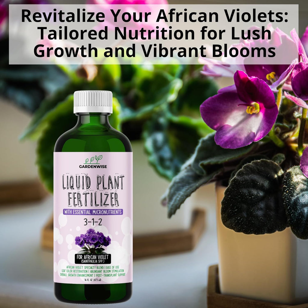 3-1-2 African Violet Fertilizer for Indoor Plants: Liquid Fertilizer with Essential Micronutrients Drops - Plant Food for African Violets (32 OZ)