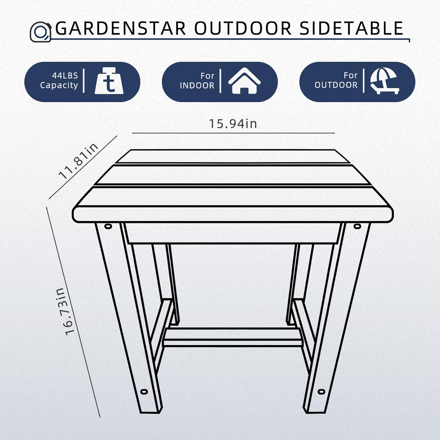 Adirondack Square Side Table,one-Tier Outdoor end Table, Patio Side Table for Pool,Porch,Backyard,Relaxing Companion (Blue)