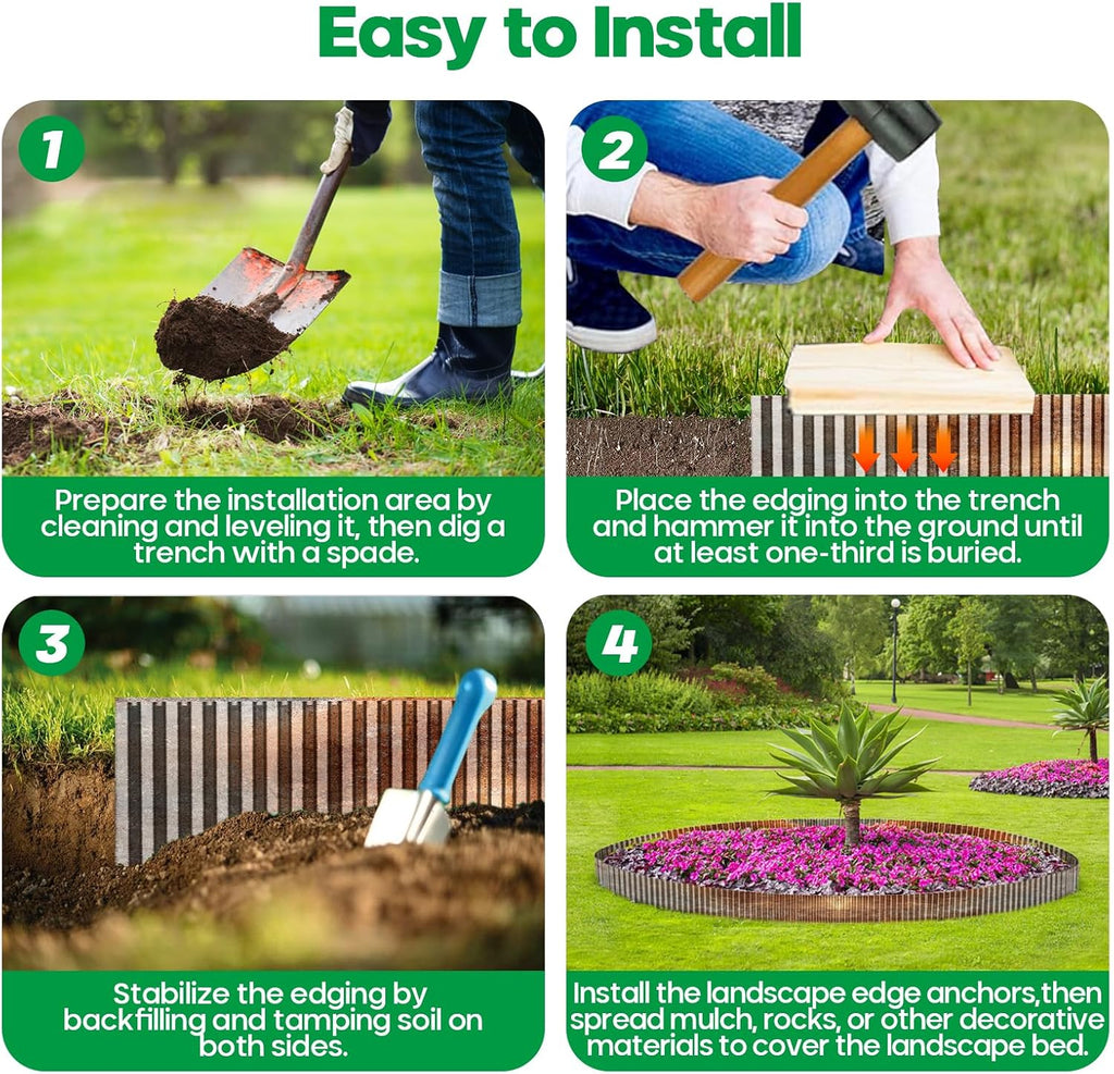 Corrugated Metal Garden Edging, Sturdy Tall Landscape Edging Borders, Perfect DIY for Flower Beds, Lawn and Pathway,Tree Surrounds,Paver Edges (Pre-Rusted, 10"×20FT)